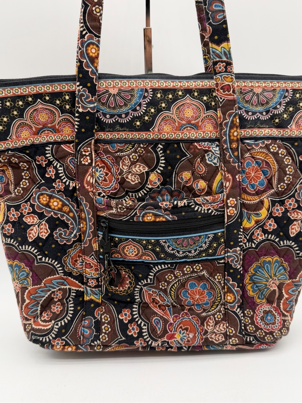 Vera Bradley Kesington Print Floral Paisley Tote Shoulder Bag Brown Black Zip - Picture 3 of 7